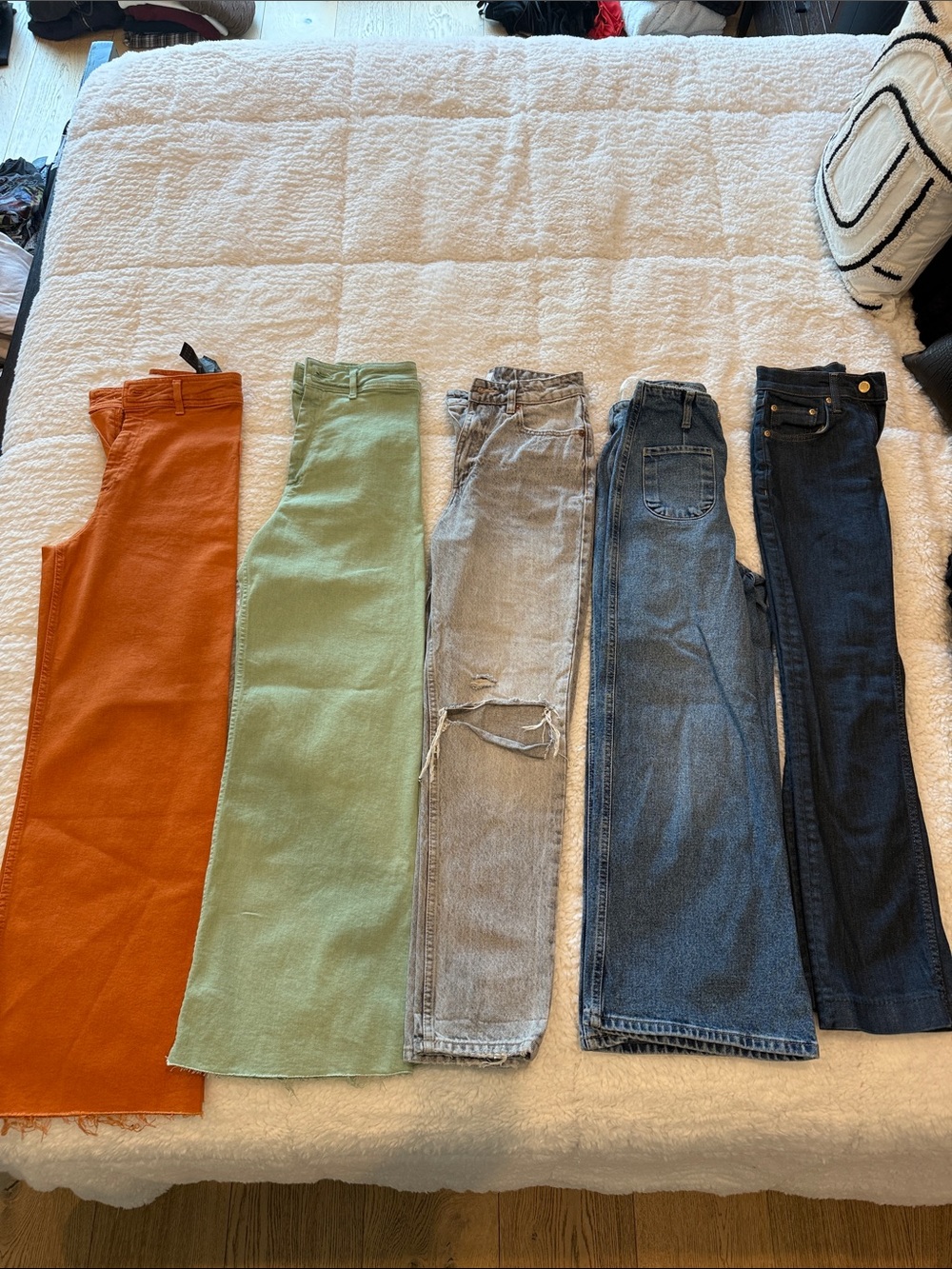 Zara Orange, Mint, Light Gray, Medium Blue & Dark Indigo Wide-Leg Jeans Set